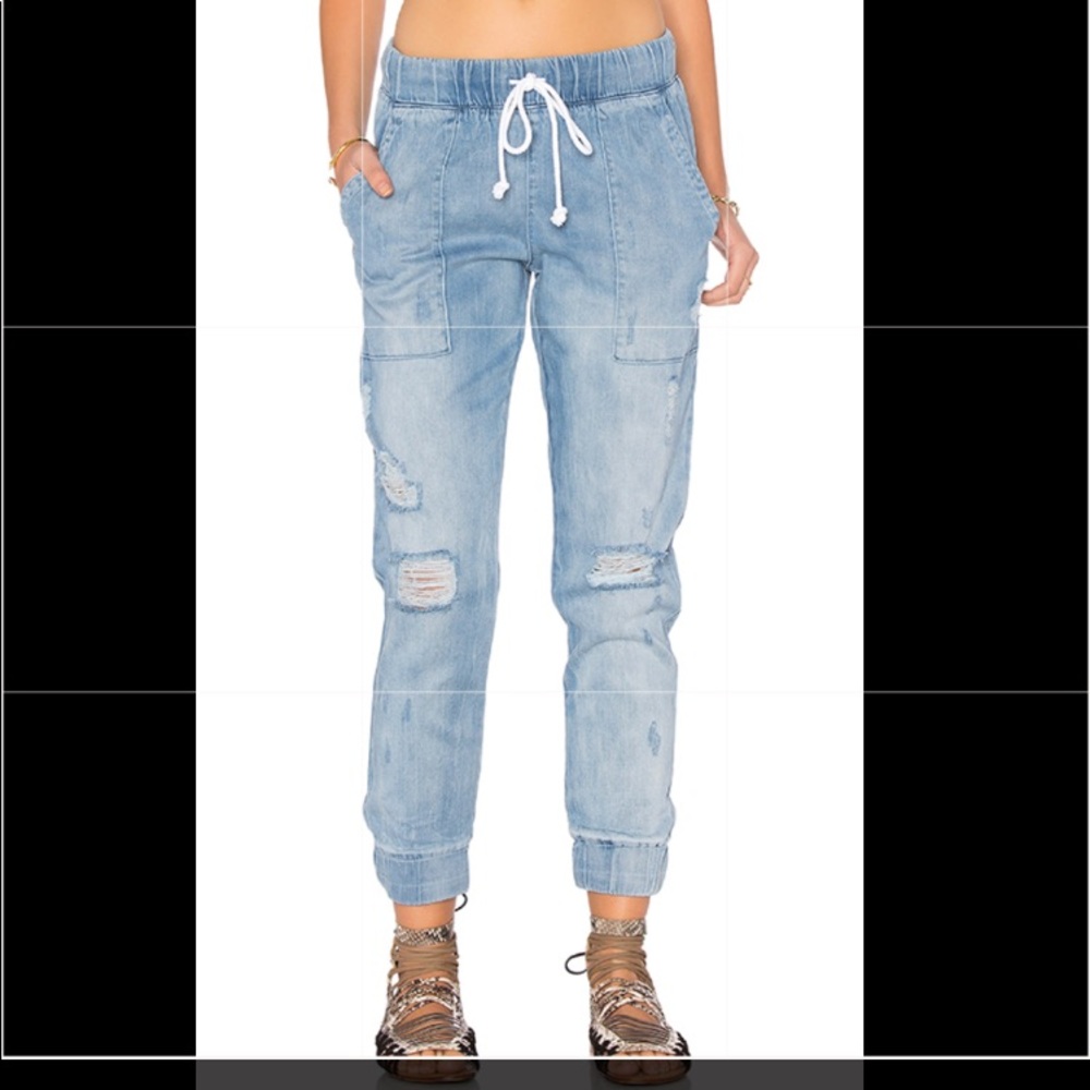 Women's Light Blue Distressed Jogger Pants